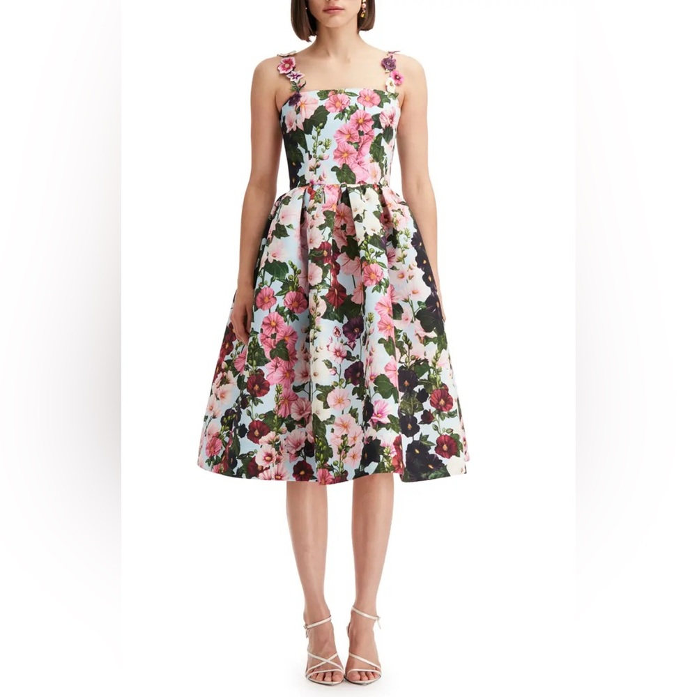🟢 SOLD Oscar De La Renta Hollylock Silk Faille Midi Dress Size 4 $5990